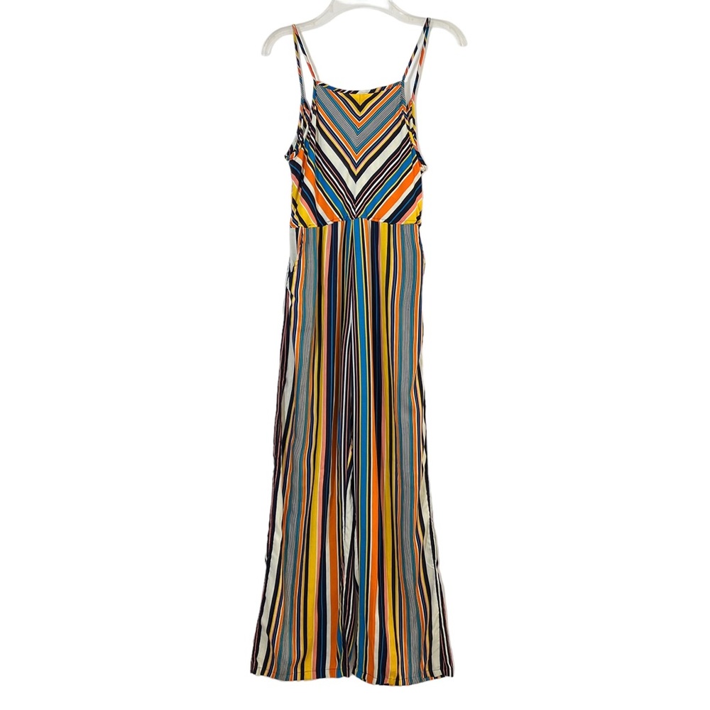 NWT Angie Multicolor Stripe Pocket Wide Leg Sleeveless Tank Jumpsuit Women Small